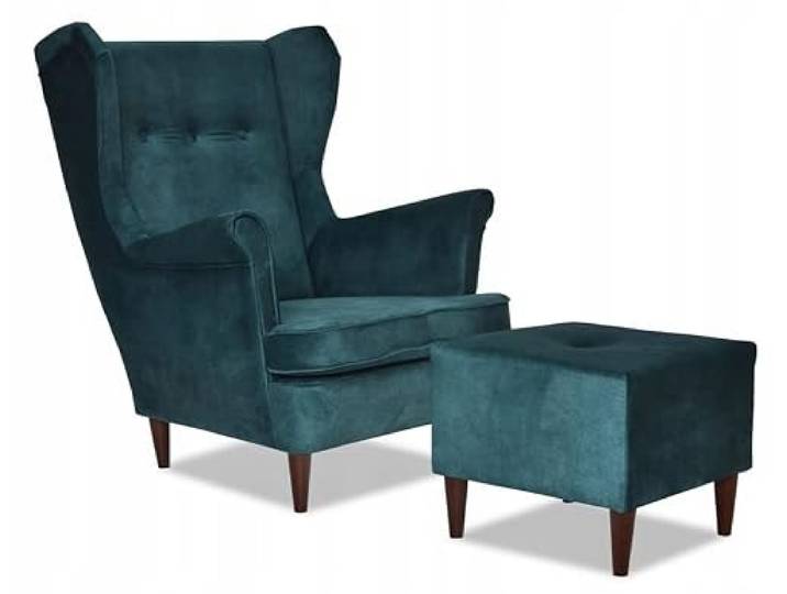Family Meble Ohrensessel mit Hocker, Modell Diana, Skandinavisch, Relaxsessel aus Webstoff, Loungesessel, Ohrensessel mit Hocker, Bequemer Sessel, Für Wohnzimmer, Esszimmer, Schlafzimmer, Flaschengrün