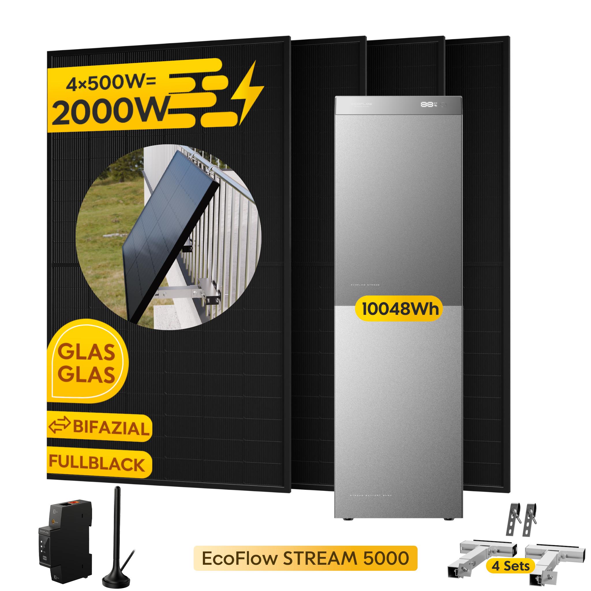 EcoFlow STREAM 5000 Speicher 5024Wh & EB 5000 Zusatzbatterie & 4x 500W Module & Smart Meter & 4x Balkon Halterung