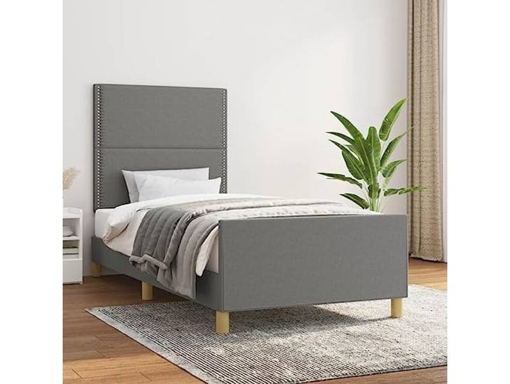 Strapazierfähiger Stoff Höhenverstellbares Kopfteil Stabil 90x200 cm Grau Bettgestell ohne Matratze Dunkelgrau 90x200 cm Stoff mit verstellbarem Kopfteil stabil Holz Lattenrost Bettrahmen fuer