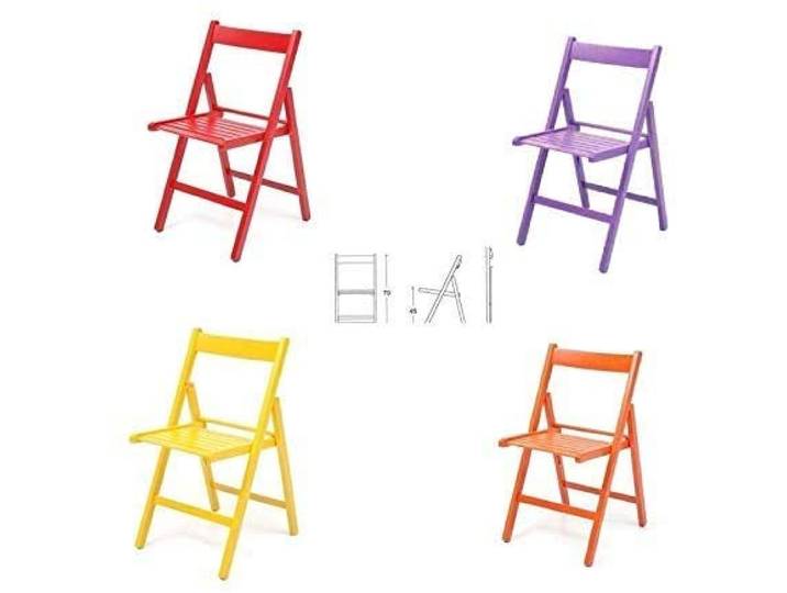 buiani 4 bunte Stühle aus lackiertem Holz, zusammenklappbar (rot, lila, gelb, orange)