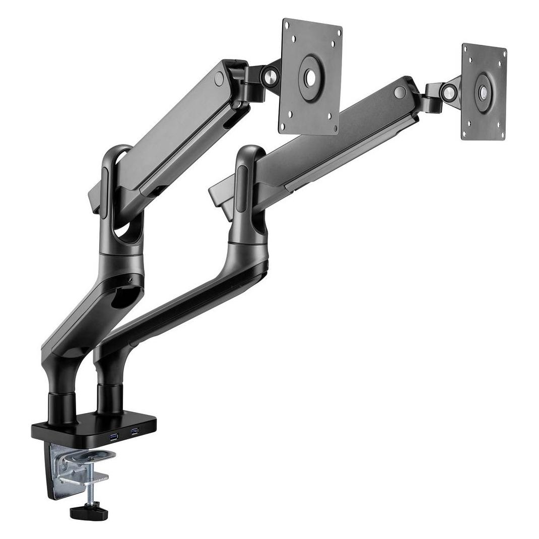 myWall Vollbeweglicher Tischhalter mit Federsystem & 2 USB-Anschlüssen für 2x Flachbildschirme (Tisch, 32", 9 kg) (HL22-2)