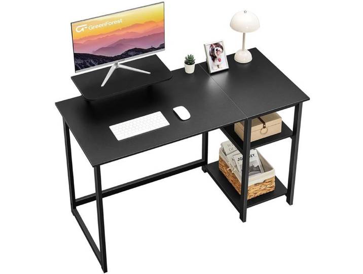 Bureau 120cm avec Support Moniteur et Étagères - Bureau Gaming et Home Office Ergonomique Noir Moderne pour Ordinateur