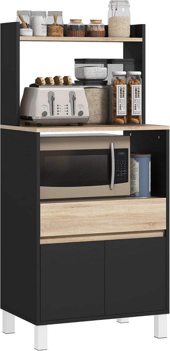 Scandinavisch design magnetronkast met opbergruimte en houtlook voor in de keuken of eetkamer