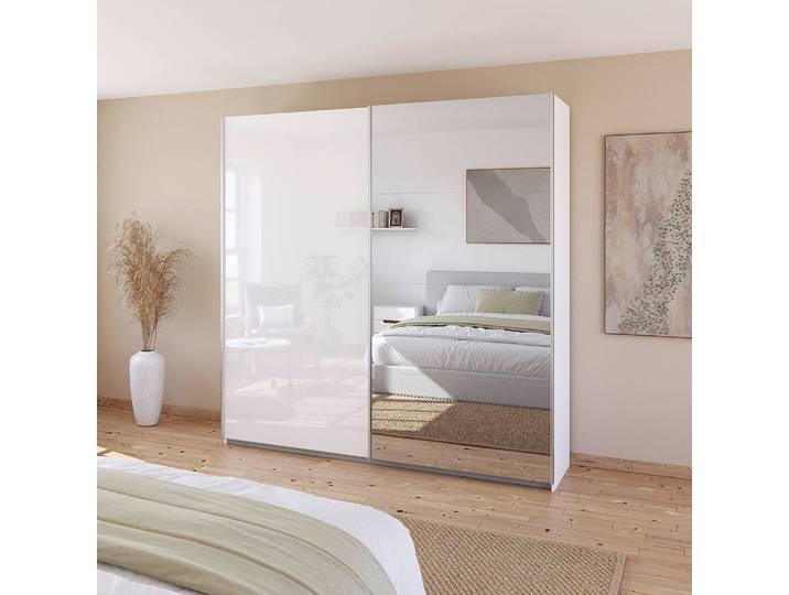 Armoire - Miroir 225cm Blanc/Blanc brillant/Blanc alpin