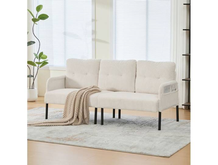 ELVORIN Canapé 3 places 171x72x80 cm corduroy beige dossier ergonomique poche latérale structure métal