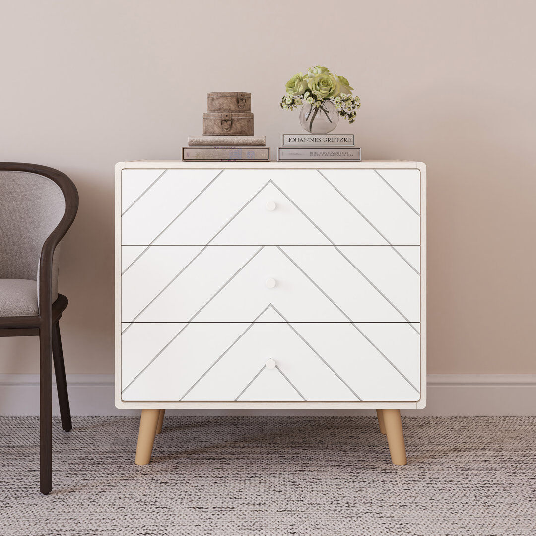 Mikado Living Sabine 3 Drawer 80Cm W Chest of Drawer White;Gray 79cm H X 80cm W X 39.5cm D