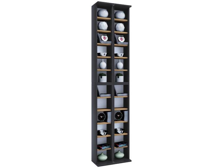 Mid.you Cd-Regal, Anthrazit, Honigeiche, Holzwerkstoff, 20 Fächer, 42x183x20 cm, Wohnzimmer, TV Möbel, CD-Regale
