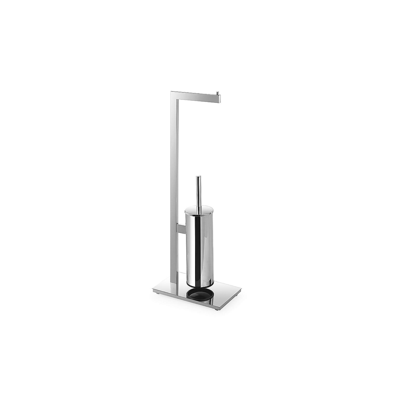 Brillantbad META Papierhalter mit WC-Bürstengarnitur Messing Chrom poliert 150x710x255 mm für Bad & WC >> Freistehend anwendbar