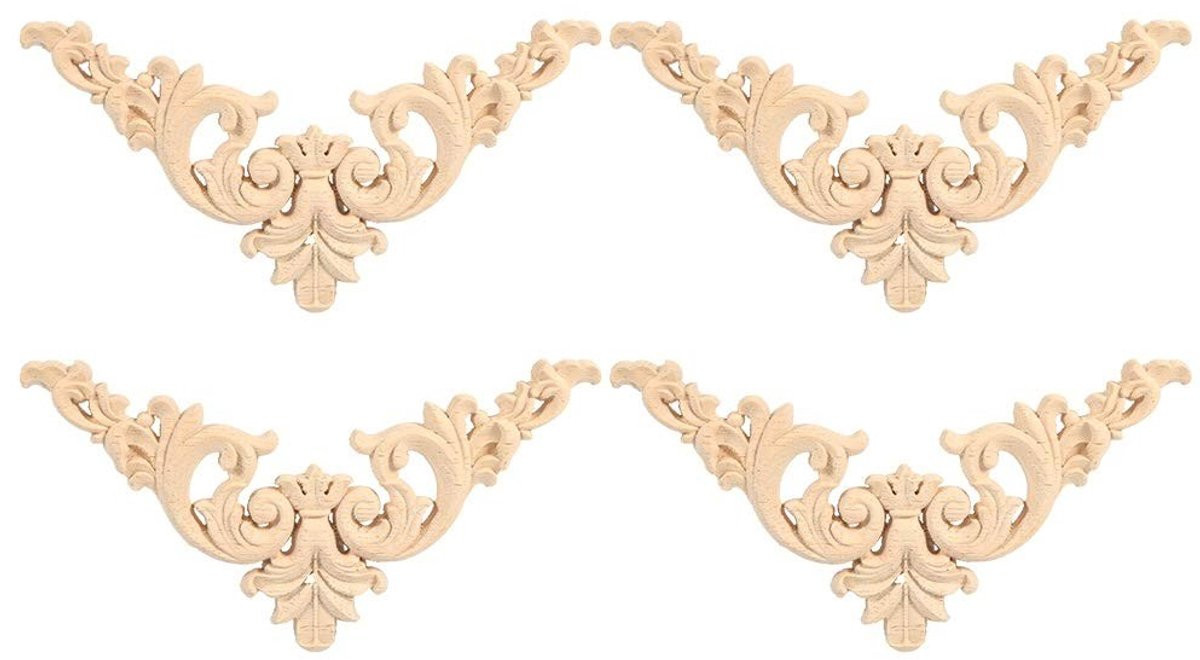 Dailygoods Hoekonlay 4 stuks Rubberhout decoratieve applicaties met bloemenpatroon voor muur, kast of spiegel, 12 x 12 cm
