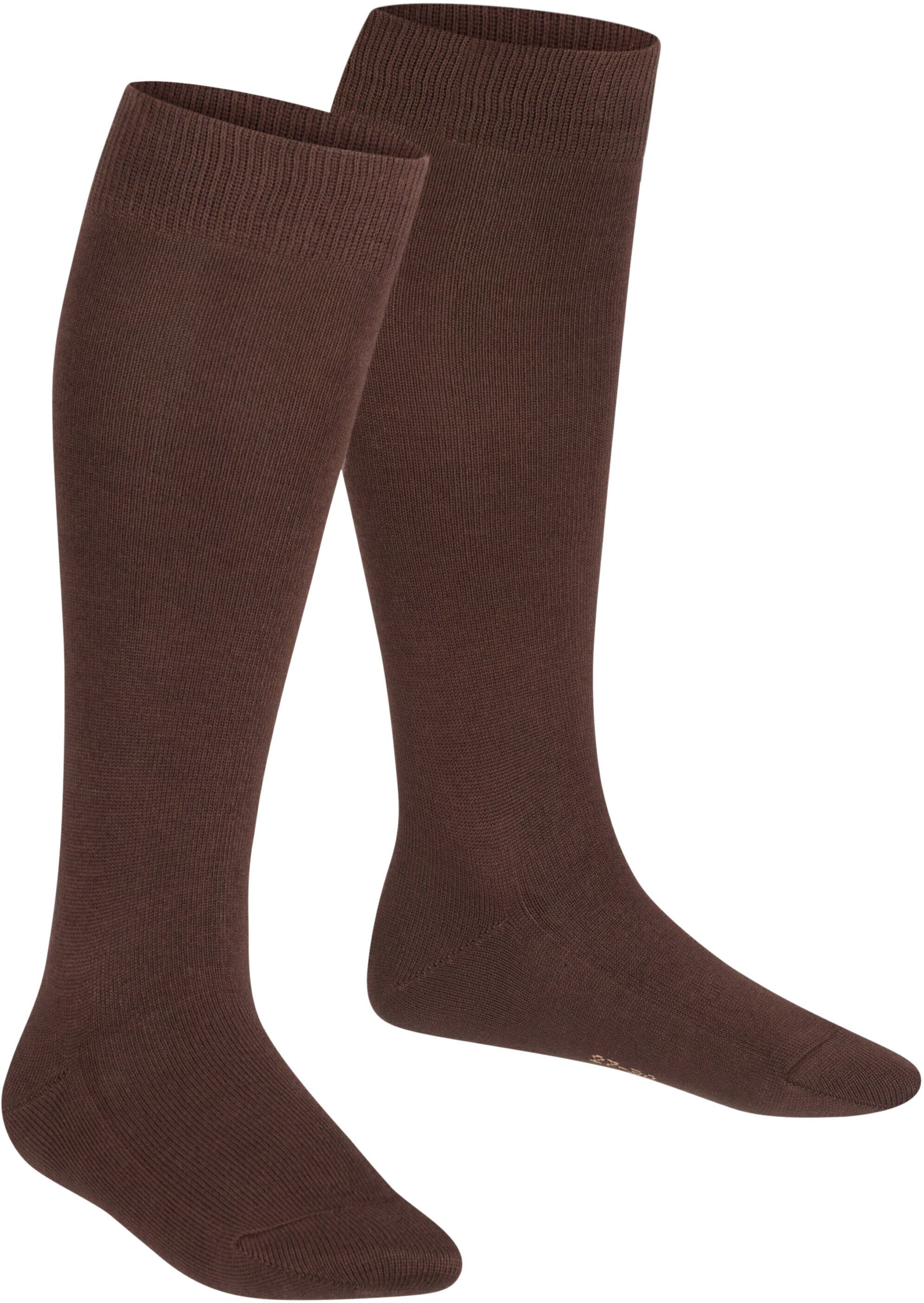 Kniestrümpfe FALKE "Family", Kinder, Gr. 19-22, Sockengröße, braun (schwarz braun (5230)), Obermaterial: 92% Baumwolle CO. 7% Polyamid PA. 1% Elasthan EL., glatt, Socken Kniestrümpfe