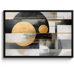 POSTER MIT RAHMEN Abstrakt - Gold - Silber - Formen - Ästhetisch - Modern 90x60 cm