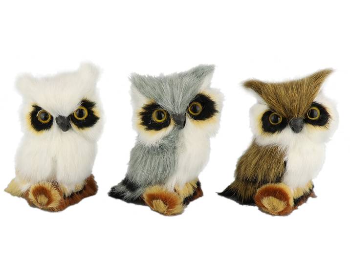 Dekofigur I.GE.A. Tierfigur mini Eule 3er Set , weiss (weiß), B:5cm H:8cm, Polyester, Dekofiguren, Dekofigur, Aus Kunstfell Vogel Dekovogel Statue Ornament Pelz Plüschtier Waldtier
