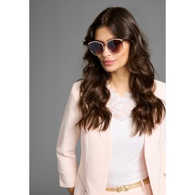 Sonnenbrille LAURA SCOTT, Damen, bunt (goldfarben, rosa), gemustert, glänzend, kontrastfarbene Details, Sonnenbrillen Sonnenbrille, mit golffarbendem Vollrand und rosa Halbbesatz - NEW