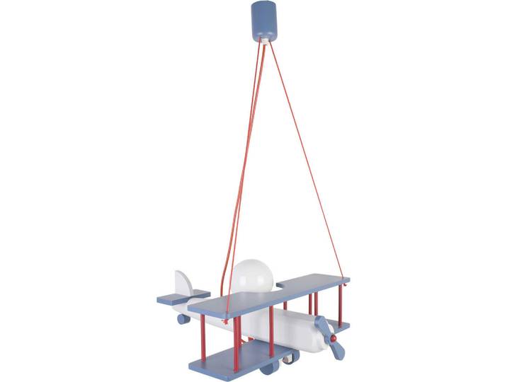 Kinderhängeleuchte Flugzeug, Blau, Rot, Weiß, Holz, Kiefer, 45x75x42 cm, Lampen & Leuchten, Innenbeleuchtung, Kinderzimmerlampen, Kinderhängeleuchten