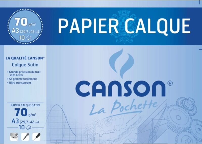 Pochette 10 feuilles Papier Calque Satiné A3 - 70 g/m2 - Canson