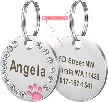 Inspire Curations DiamondTag Personalized Stainless Steel Pet ID Pendant pink