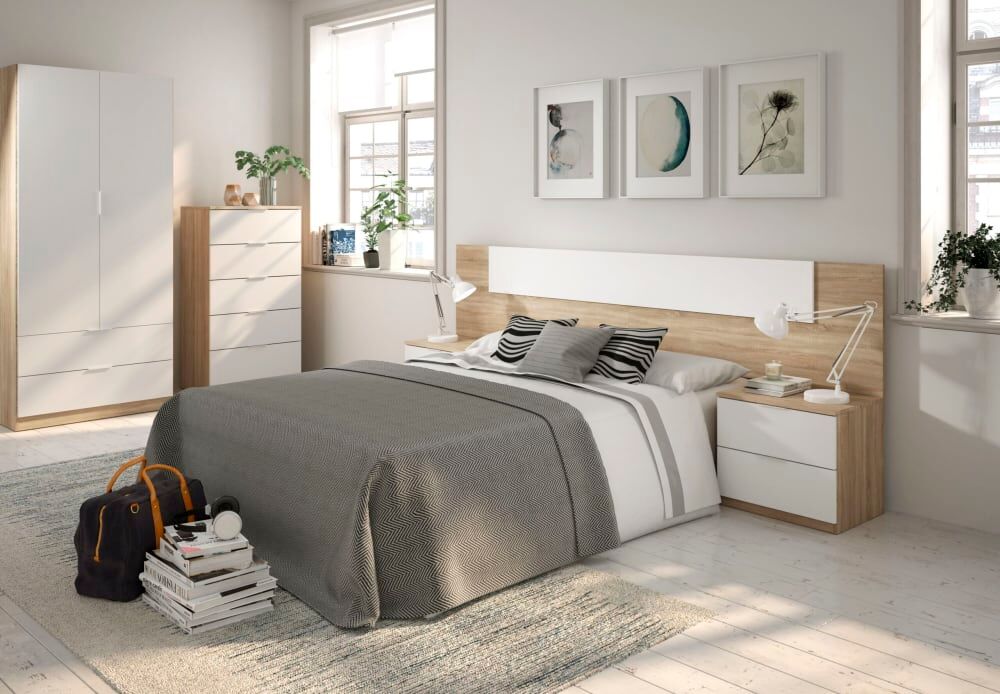 duehome Cómoda con 5 cajones blanco artik y roble canadian