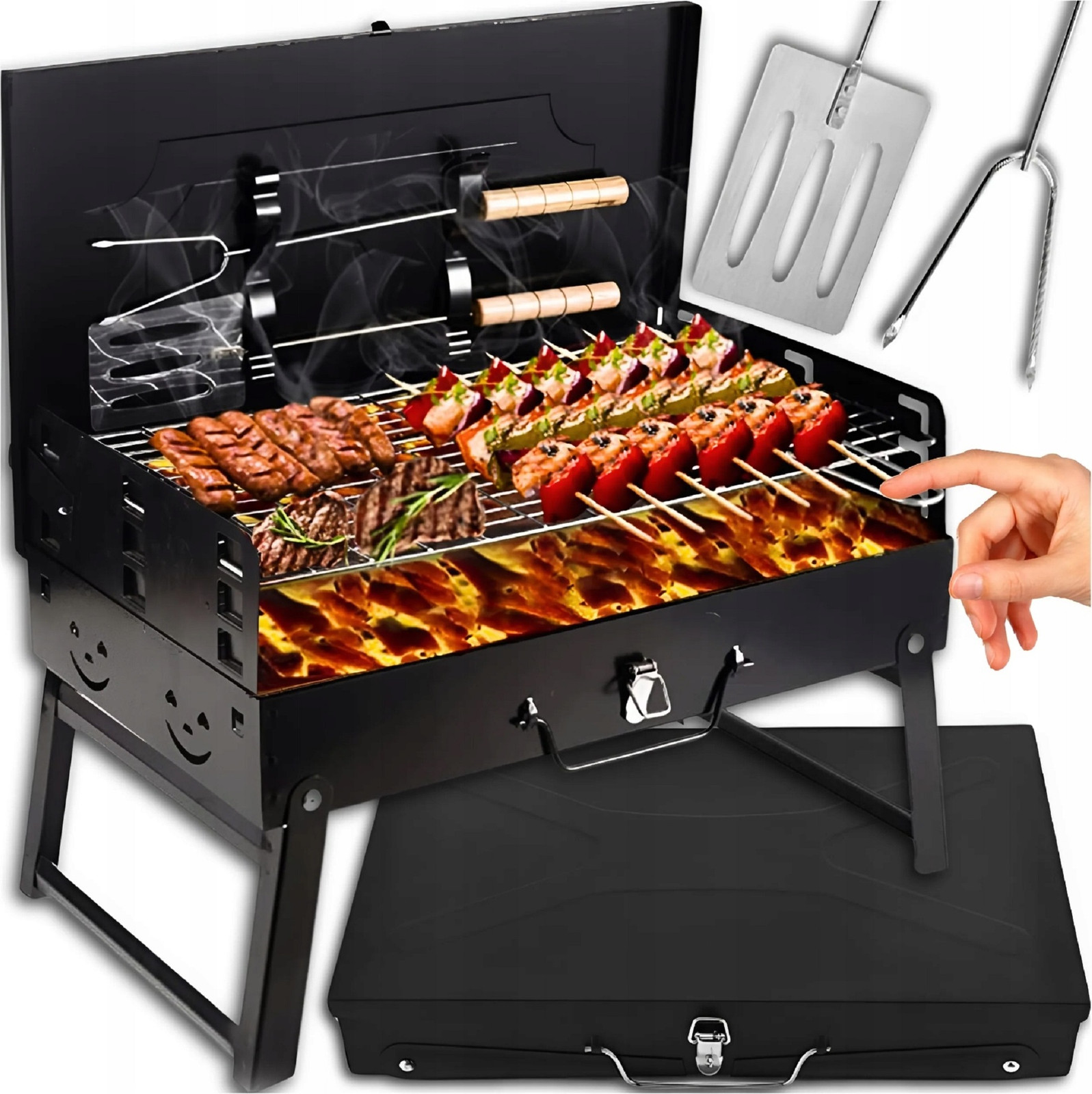 MARTOM Draagbare inklapbare charcoal tabletop grill voor camping en tuin met accessoires