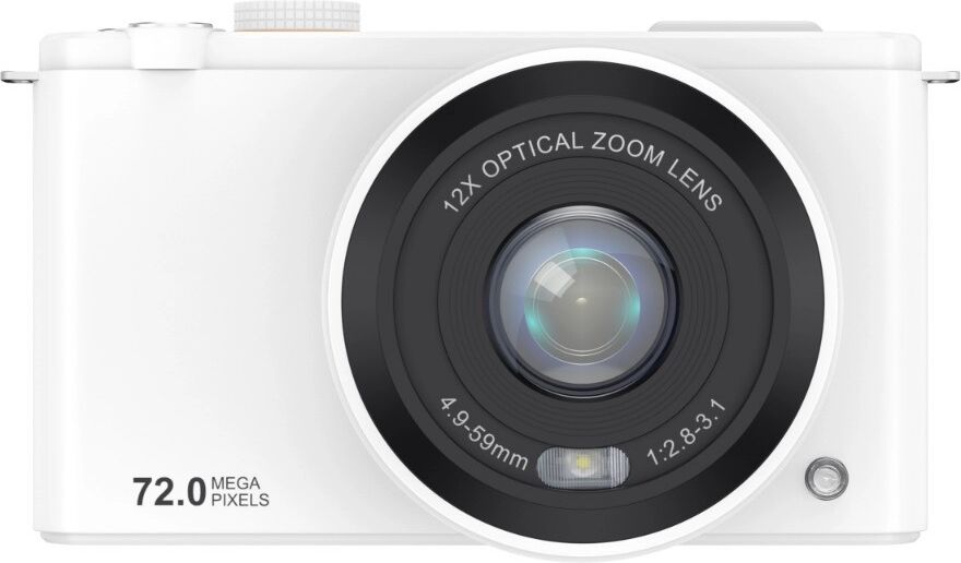 INF 12X optischer Zoom spiegellose Kamera mit 4K-Video, 72MP Fotos und dualem Klapp-Touchscreen (180° & 270°) Weiß