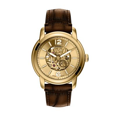 Automatikuhr FOSSIL "HERITAGE", braun, goldfarben, Armbanduhren, Herren, Automatikuhr, Armbanduhr, Herrenuhr, Mechanische Uhr, Lederarmband, analog