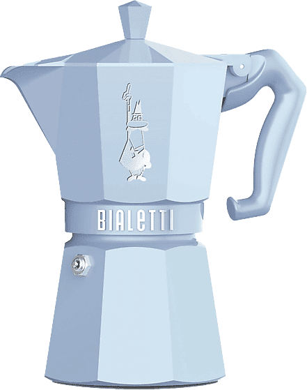 Cafetera tradicional - Bialetti Moka Exclusive, Aluminio, Hasta 3 tazas, Light Blue