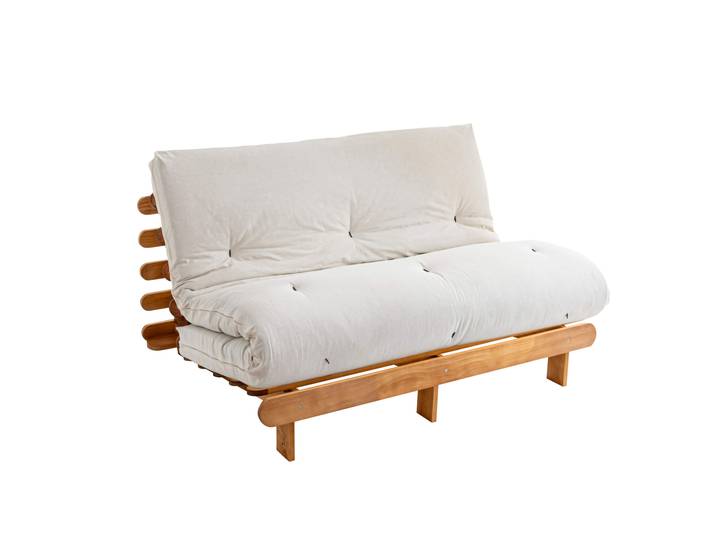 Ensemble matelas futon en coton et structure en bois massif naturel 160x200 Ecru