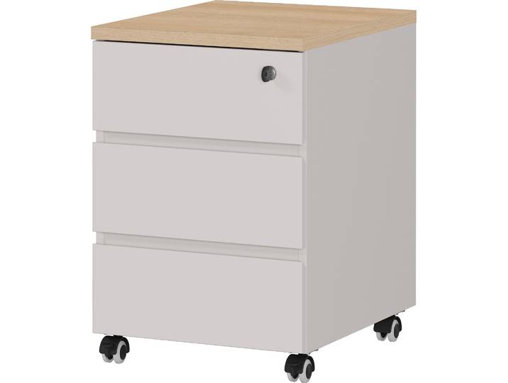 Rollcontainer GERMANIA GW-Lissabon Rollcontainer , weiss (kaschmir, lindberg, eiche, nachbildung), B:41cm H:60cm T:50cm, Holzwerkstoff, Rollwagen, Rollcontainer, Selbsteinzug der Schubladen