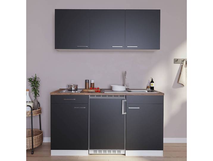 Cuisine compacte Luis III 150cm Marron/Noir/Noir/Blanc Vitrocéramique