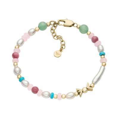 Armband EMPORIO ARMANI "Schmuck Geschenk Metall ICONIC TREND", metallfarben, rosa, rot, hellgrün, türkis, perlmuttfarben, rosa, rot, hellgrün, türkis, Armbänder, Damen, 20,5cm, Metall Perlen, Metall, Perlen, Armband, mit Rosenquarz, Türkis,...