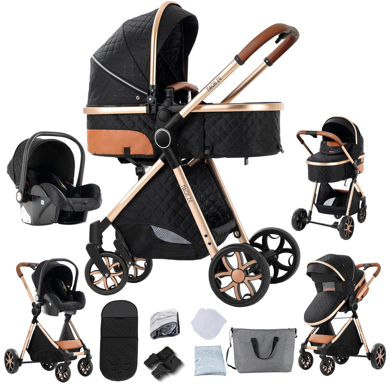 3-in-1-Kinderwagenset mit Babyschale und Wanne - Faltbar - Wende-Sitzeinheit - Federung - UV-Schutz - Belastbar bis 20 kg - Schwarz