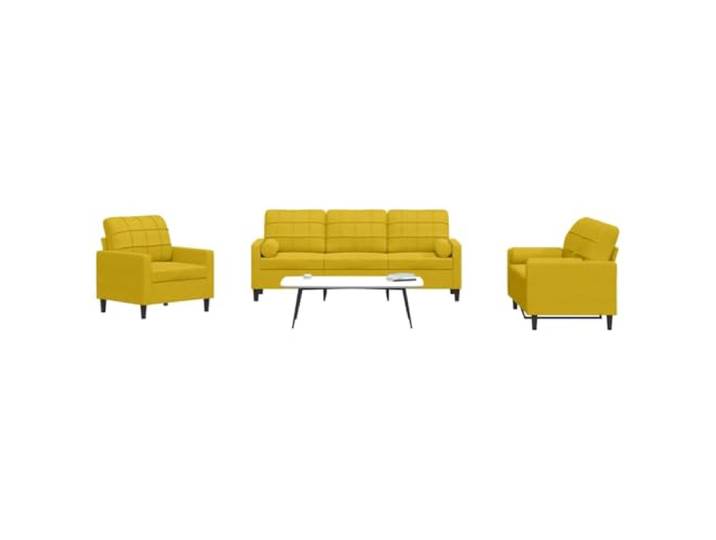 HEFZGDB 3-TLG. Sofagarnitur mit Kissen und Nackenrollen Gelb Samt, Weiches Velours Material, Robustes Metallgestell mit Stabiler Konstruktion, Ideal