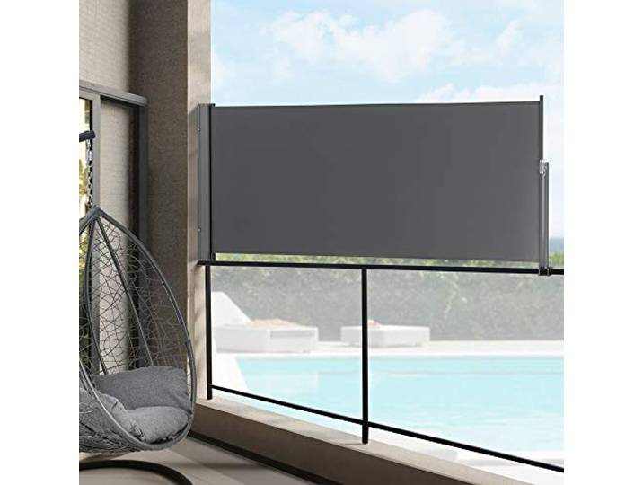 pro.tec Seitenmarkise ausziehbar Mulhacén Balkon Sichtschutz 140 x 300 cm Markise zum Bohren Windschutz Terrasse mit Metallgestell Grau