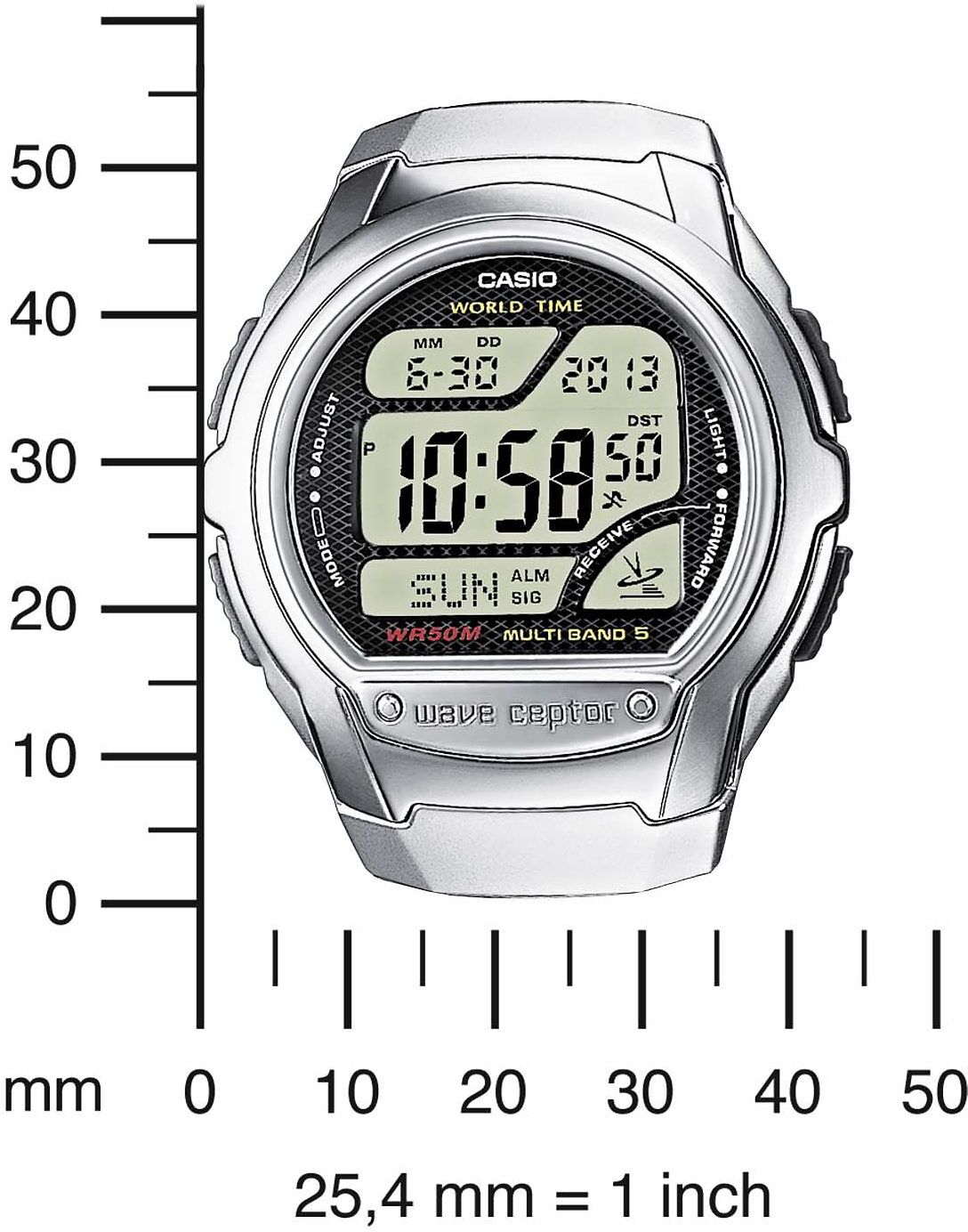 Funkchronograph CASIO FUNK, silber (silberfarben), Armbanduhren, Herren, Quarzuhr, Armbanduhr, Herrenuhr, Funkuhr, Digitaluhr, Resinarmband
