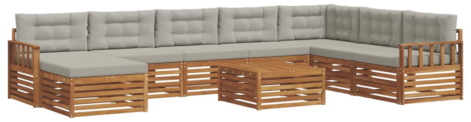 Outdoor-Sofagarnitur mit Kissen 9 pcs Natürlich und Hellgrau