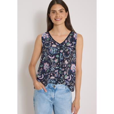Blusentop CECIL, Damen, Gr. L (42), bunt (urban dunkelblau), Stoff, 100% Viskose, gemustert, normal normal, V-Ausschnitt, abgesteppt, Blusen Blusentop, mit grafischem Muster
