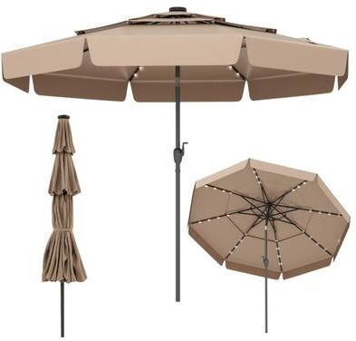 Costway 10 Feet Solar Patio Umbrella with 3-Tier Vented Top-Taupe