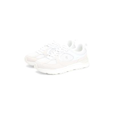 Plateausneaker TOMMY HILFIGER "TH MIX MATERIAL RUNNER", Damen, Gr. 38, weiß (weiß, ecru), Leder, Textil, Mesh, unifarben mit Farbeinsätzen, Schuhe Plateausneaker, Freizeitschuh, Schnürer, Plateausneaker mit Logoemblem