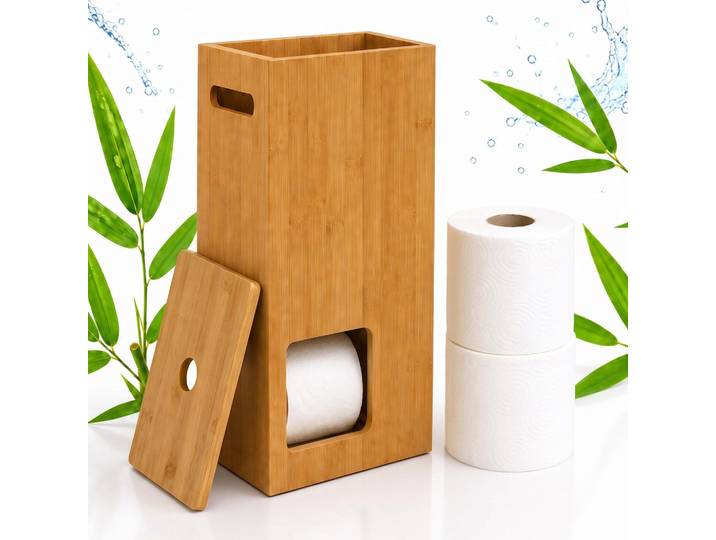 Relaxdays Toilettenpapierhalter Natur Bambus für 8 Rollen, Hellbraun, Holz, 25x50x14 cm, Badezimmer, WC Ausstattung, WC-Rollenhalter