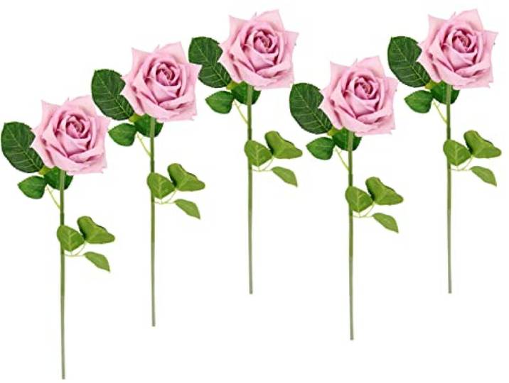Flair Flower Künstliche Rosen 5er Set Rosa – Kunstblumen Deko Blumen langstielig 45 cm – Deko Seidenrosen für Vase Hochzeit Tischdeko Wohnzimmer Party Frühlingsdeko Blumen