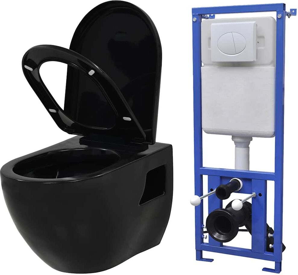 vidaXL Toilette suspendue au mur avec réservoir caché Céramique Noir