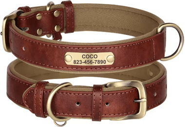 Inspire Picks Personalized PU Leather Dog Collar With Free Engraved Nameplate For All Dog Sizes 361k Brown s