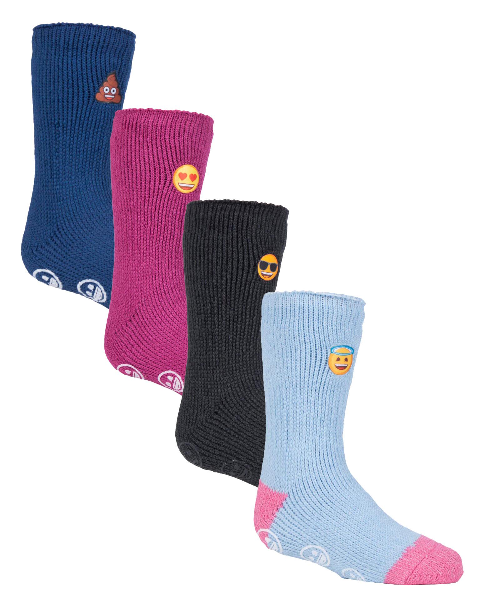 Heat Holders - 4 Paires Chaussettes Enfants Emoji Hiver | Polaire Chaussettes - Mix Emoji