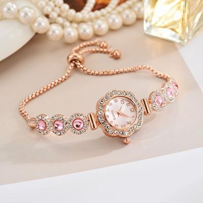 Youfap Market Fashion Ladies Quartz Wristwatch, Elegant Rhinestone Women Watches, Girls Bracelet Strap Gift Clock pink