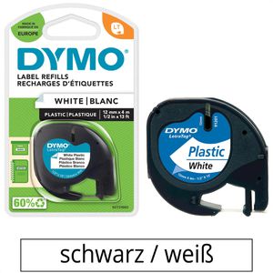 Dymo Schriftband 91221, LetraTag, S0721660, 12mm, Länge 4m, schwarz/weiß, Plastik