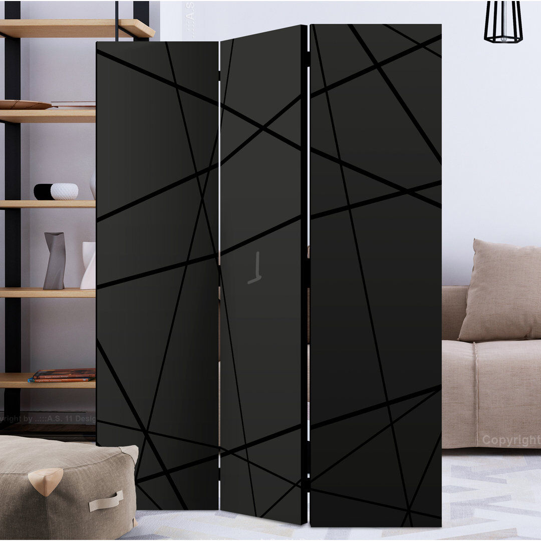 Ebern Designs Mellville 172cm H Solid Wood Folding Room Divider Black 172cm H X 135cm W X 3cm D