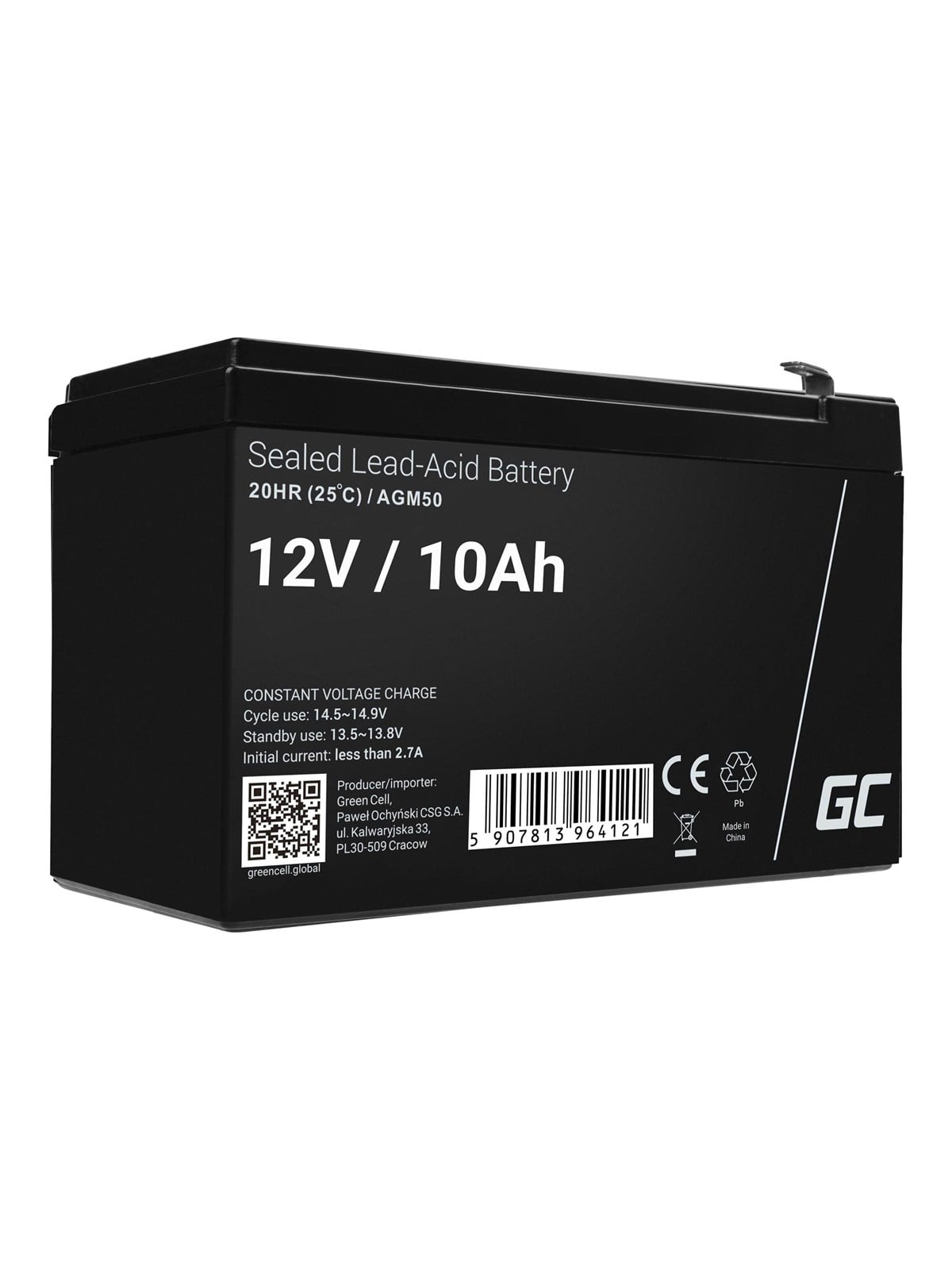 Green Cell AGM50 - 12V 10Ah VRLA Battery | AGM | Maintenance-Free