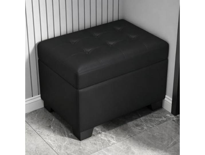 Moderne Flurbänke mit Stauraum, Sitzhocker aus Holz zum Schuhewechseln Holzgestell, gepolsterter Ledersitz, versteckter Stauraum, Flurmöbel(C,31.5 x15.7 )