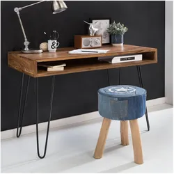 FineBuy, Schreibtisch, Schreibtisch Sheesham Braun (110 x 60 x 76 cm)