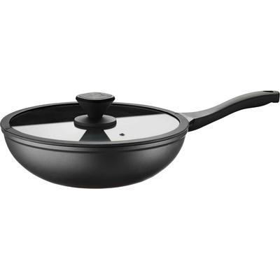 Wok PINTINOX "Pro", schwarz (schwarz, transparent), Ø:30cm, Pfannen, Wok, 3-lagige Antihaftbeschichtung, Ø 30 cm, inkl. Deckel, Induktion