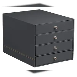 Rhodiarama Schubladenbox mit 4 geschlossenen Laden, Kunstleder, 24,8x32 ,7x22,8cm - Titan 194571C